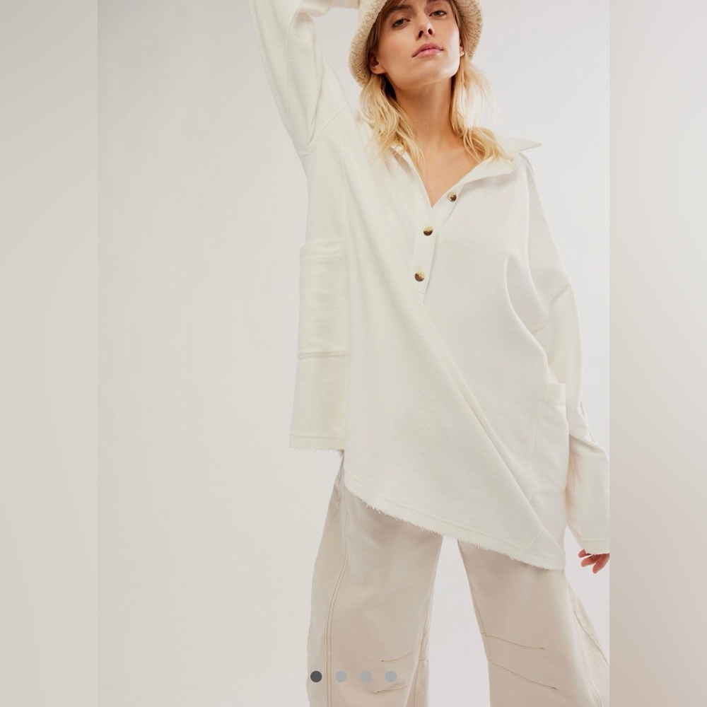 Free People Cream Button-Up Tunic